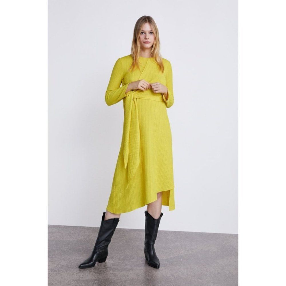 ZARA | Knotted Rustic Midi Dress in Yellow